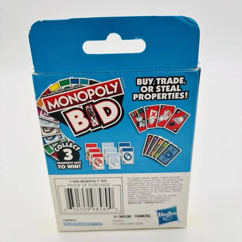 Monopoly Bid Card Game 2021 Hasbro COMPLETE Cards & Instructions